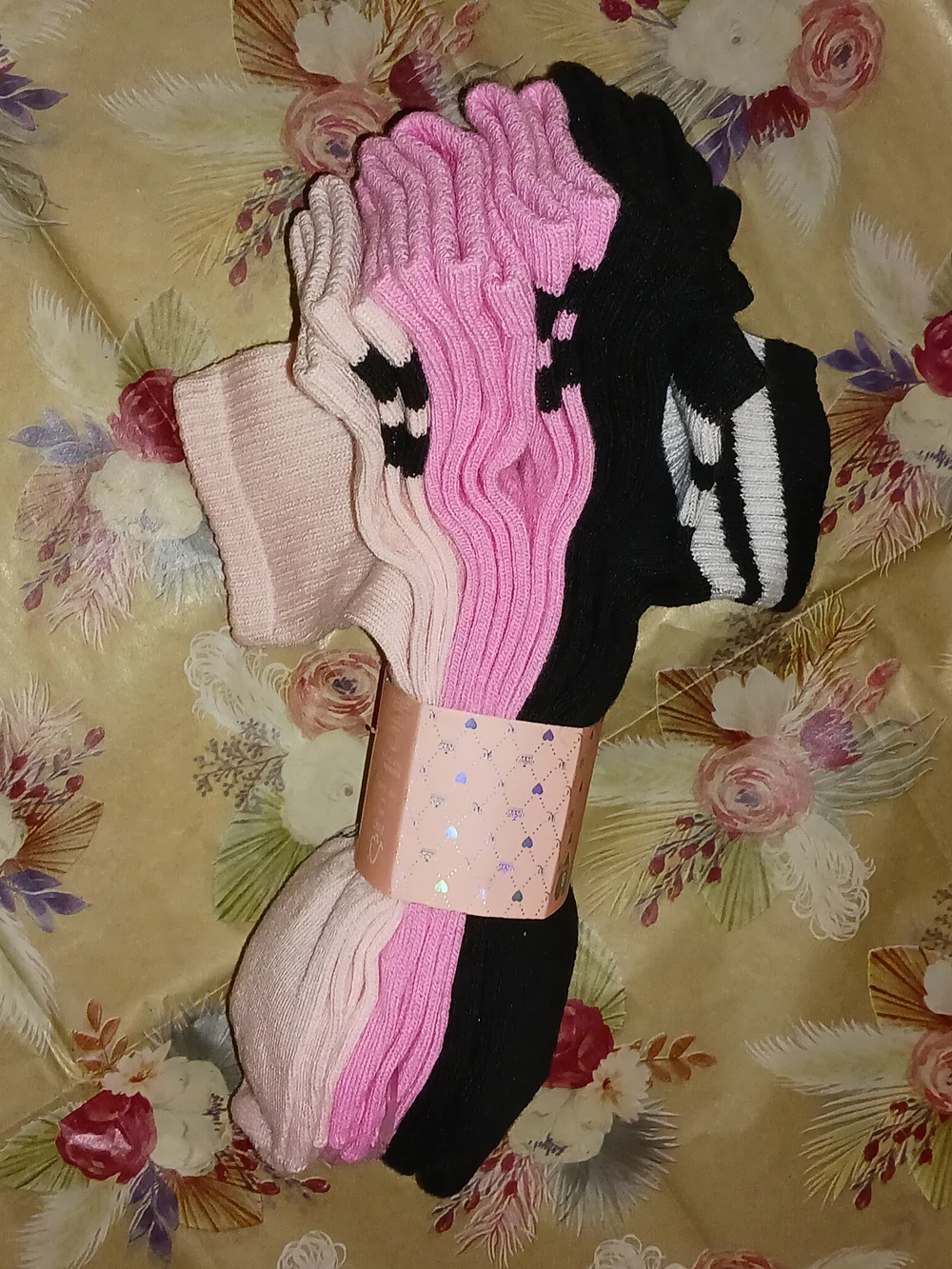 Juicy Couture Black & Pink Quarter Socks with Stripes & Logo Set of 8 Pairs